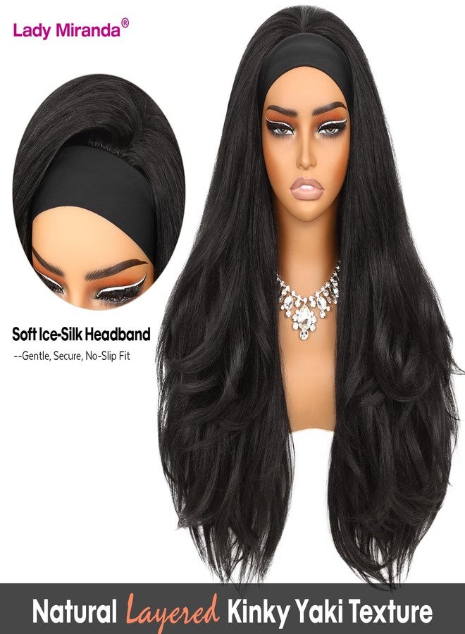 Lady Miranda 26 Inch Yaki Wavy Headband Wigs for Black Women Wear and Go Kinky Straight Headband Wig with Layered Blowout Texture Lightweight Glueless Half Wig Natural Looking Synthetic Wig - Image 2